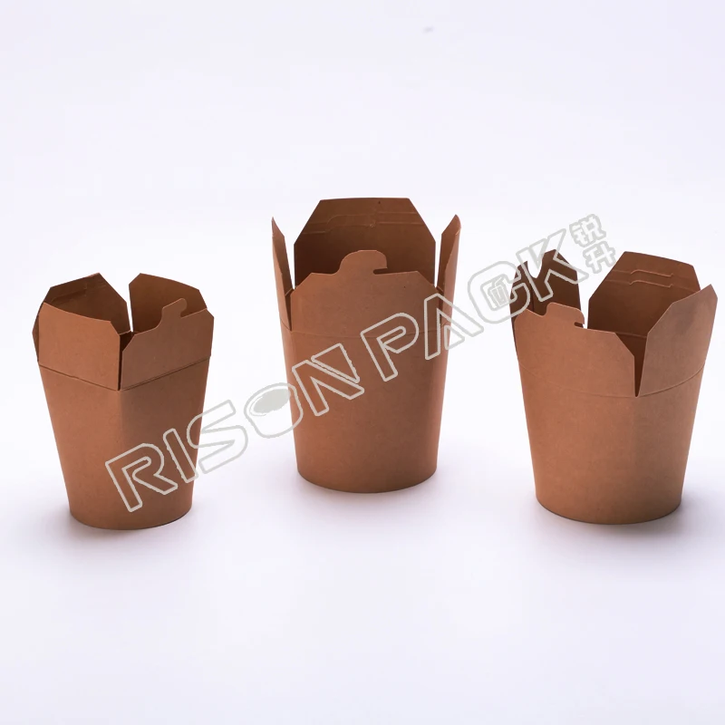 Custom Printed Disposable 16 26 32oz Kraft Packaging For Food Takeout Takeaway Rice Chinese Noodle Packing Paper Box With Handle
