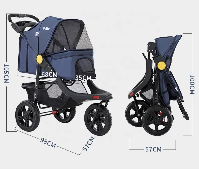 
Pet Supplies Foldable Three-wheel Pet Stroller For Large Dogs and Cats Outdoor Carrier 
