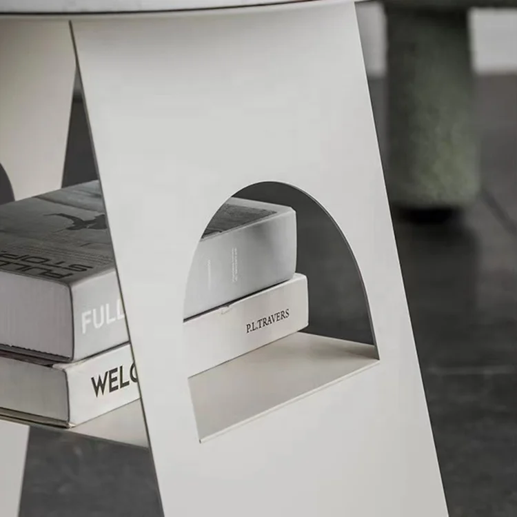 Luxury metal marble top corner table elegant living room side table with book storage shelf  home decor luxury