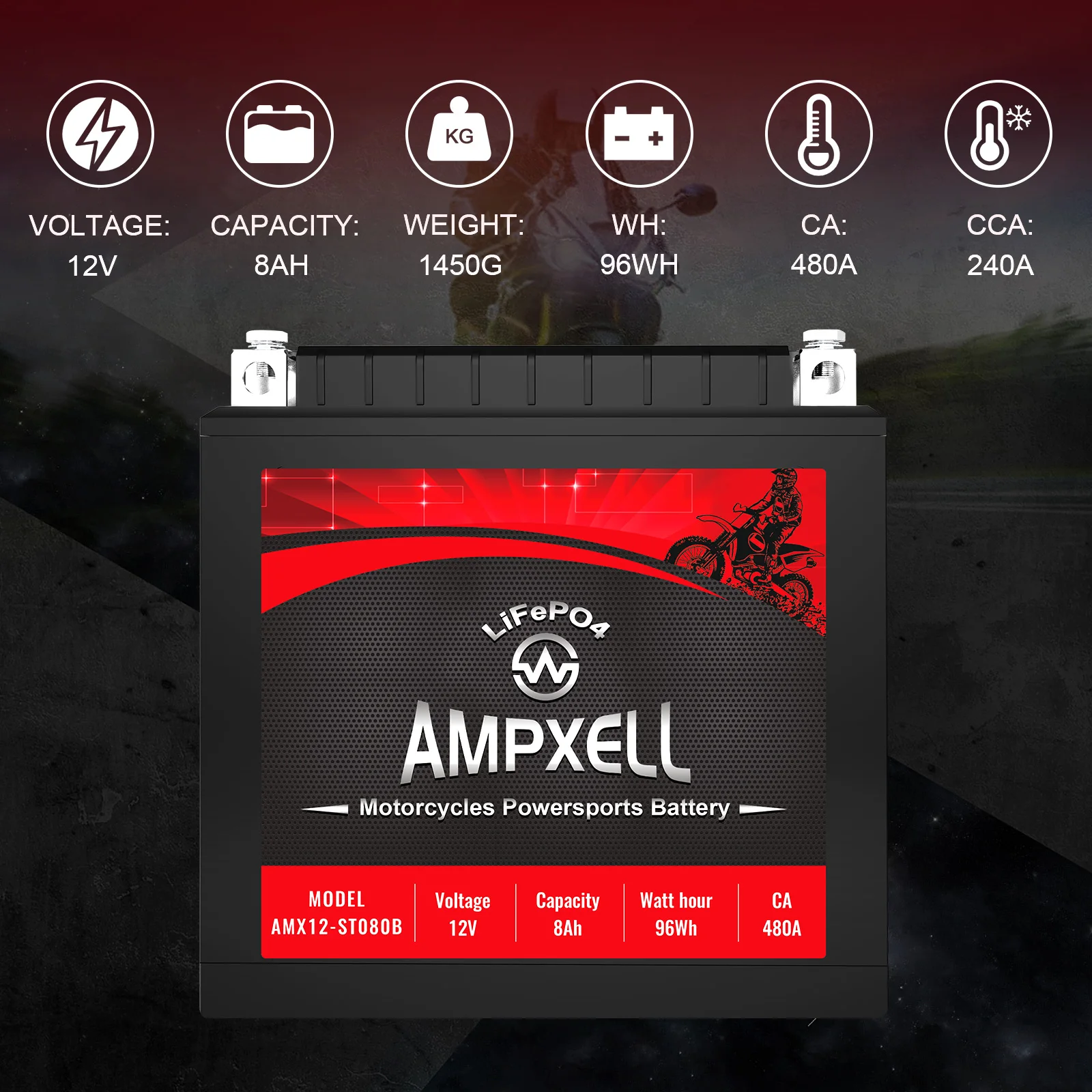 Производитель распродажа ampxell 12V 8Ah 102Wh Lifepo4 стартовый аккумулятор высокой скорости Автоспорт батарея для YT12B-BS/YTX12-BS/YTX16-BS