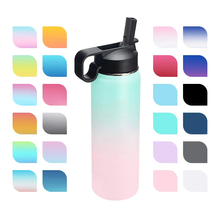 Factory Curved Powder Coated Metal Water Drink Bottle Double Wall Insulated Vacuum Outdoor Stainless Steel Flask