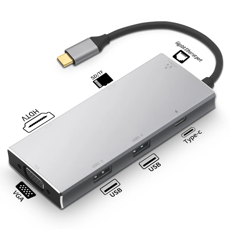 New Design 8 Port Usb Hub Ethernet Charging Hub Usb Docking Station 8 in 1 Usb 3.0 Hub Wholesale