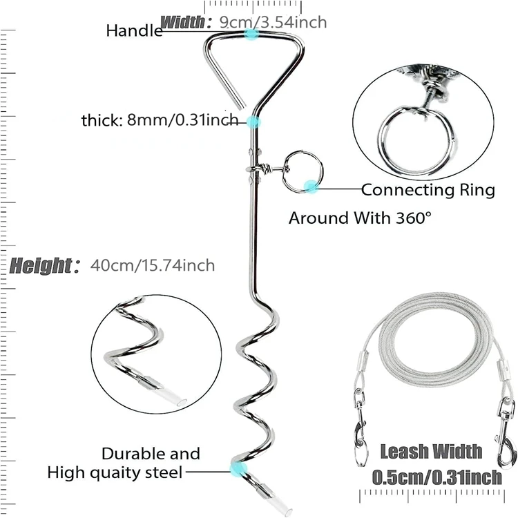 Leeao double-headed hook steel wire dog leash leash supporting pets with ground nails fixed pile dog pile  wire rope