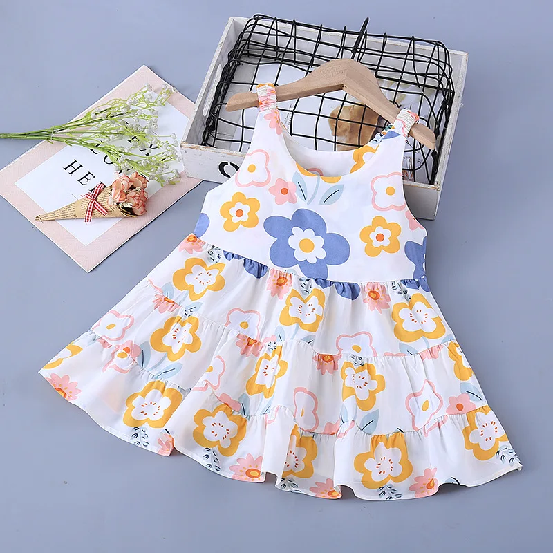 Children Girl Clothing Kids Clothes Flower Girls Dress with Floral Print Wear Vendor Designers Summer Custom Wholesale Big Kids