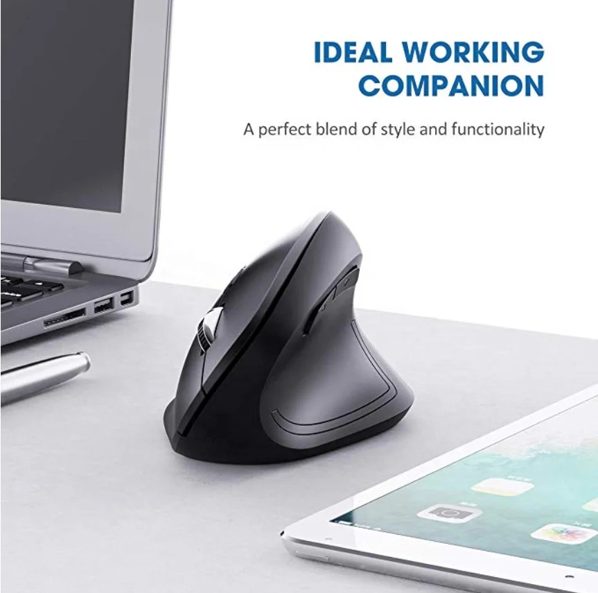 2019 New Arrival Ergonomic Vertical Wireless Mouse 2.4G USB Portable Optical Mouse-Reduce Wrist Pain, 6 Buttons 4 Adjustable DPI