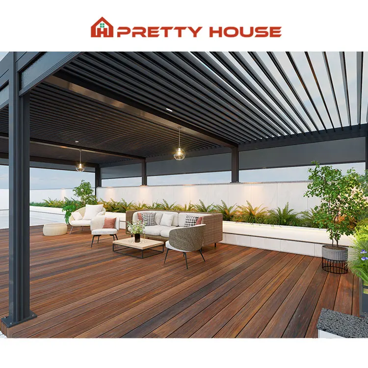 Install Easily Outdoor Waterproof Aluminum Pergola Motorized Roof Retractable Adjustable Louvered Roof Bioclimatic Pergola