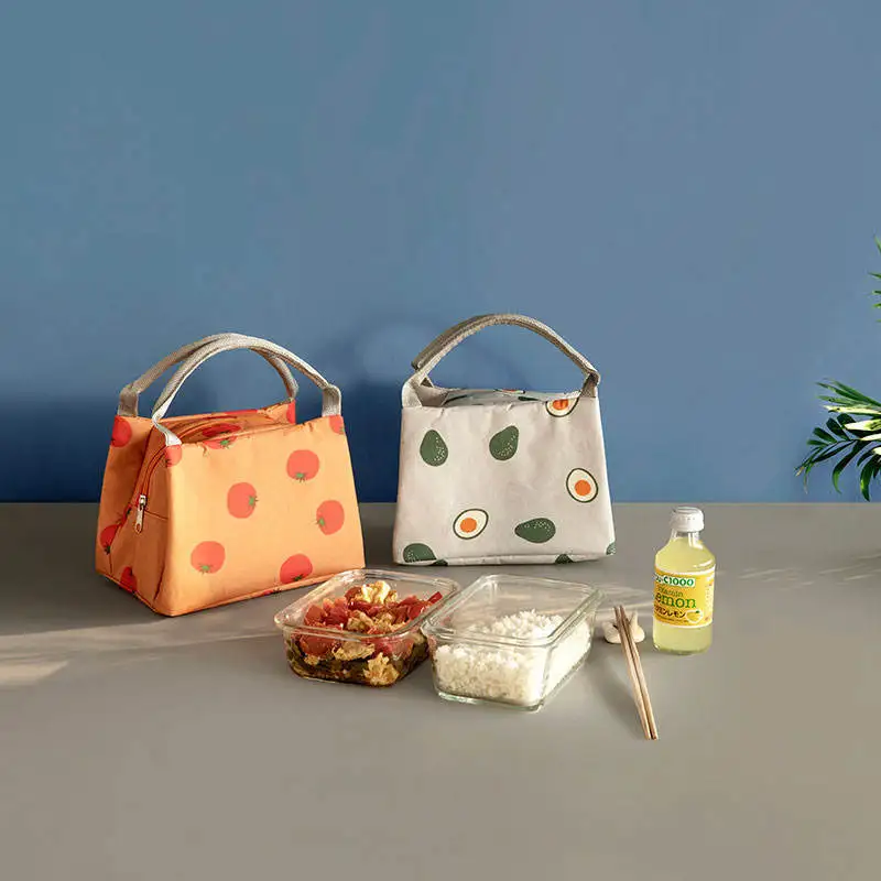 Cute Fruit Printed Oxford Aluminum Film Insulated Food Cooler Bag School Office Insulation Lunch Bag