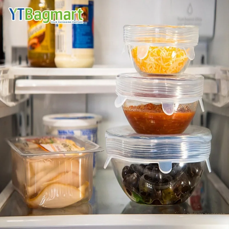 Reusable Flexible tapas de silicona 6pcs Silicone Food Seal Cover Stretch Lids Set