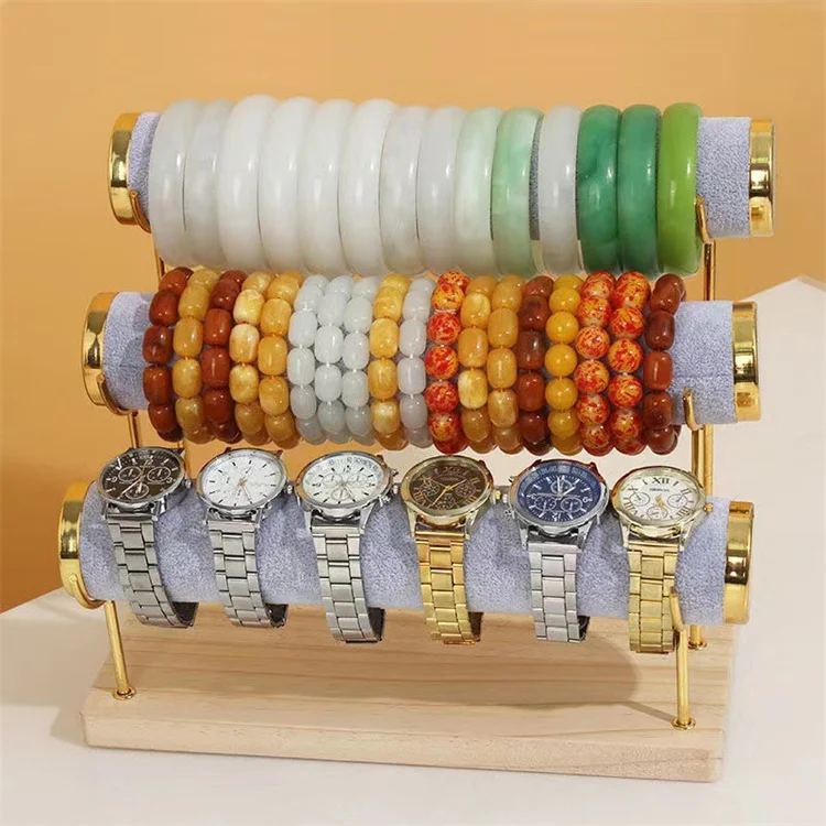 Wholesale 3 Layers Bracelet Display Stand Jewelry Tree Wood Base Organizer Jewelry Display Rack for Bangle Watch