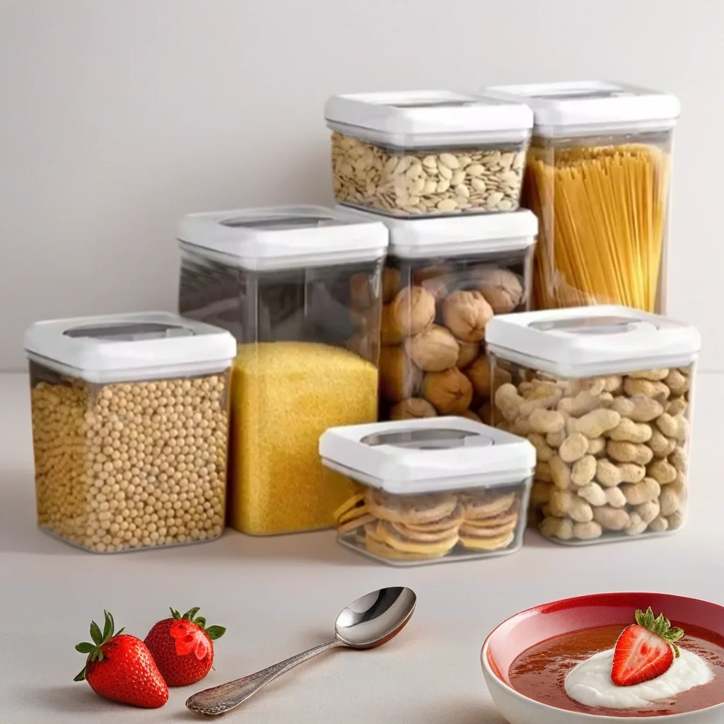 Кухонные штабелируемые контейнеры для хранения пищевых продуктов с крышками и замком в свежести прозрачная пластиковая квадратная герметичная банка
