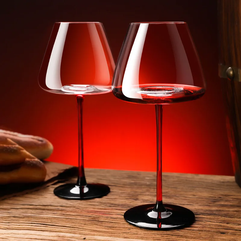 Factory Direct Red Collar Light Luxury Crystal Glass High Foot Red Wine Big Belly Wine High End Cup