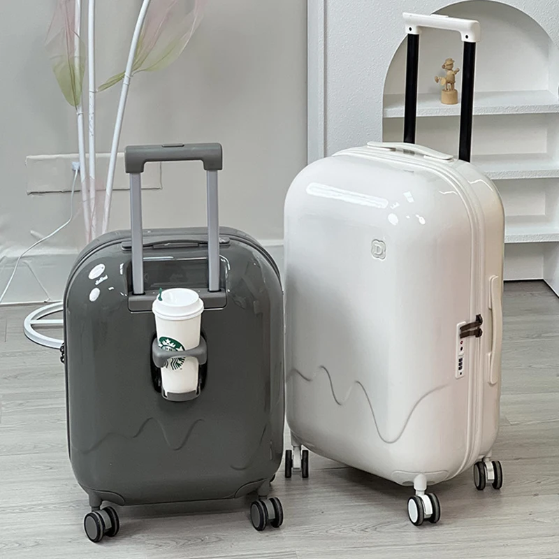 High appearance round suitcase with USB bubble Ice cream travel suitcase with tsa lock 360 degree universal wheels