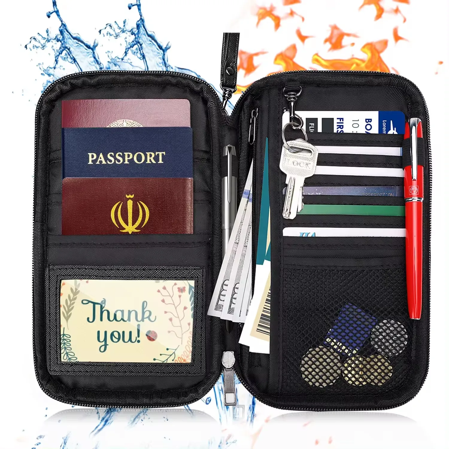 Wholesale High Quality Travel Portable Filing Organizer Fireproof Waterproof Card Passport Cash Wrist Bags