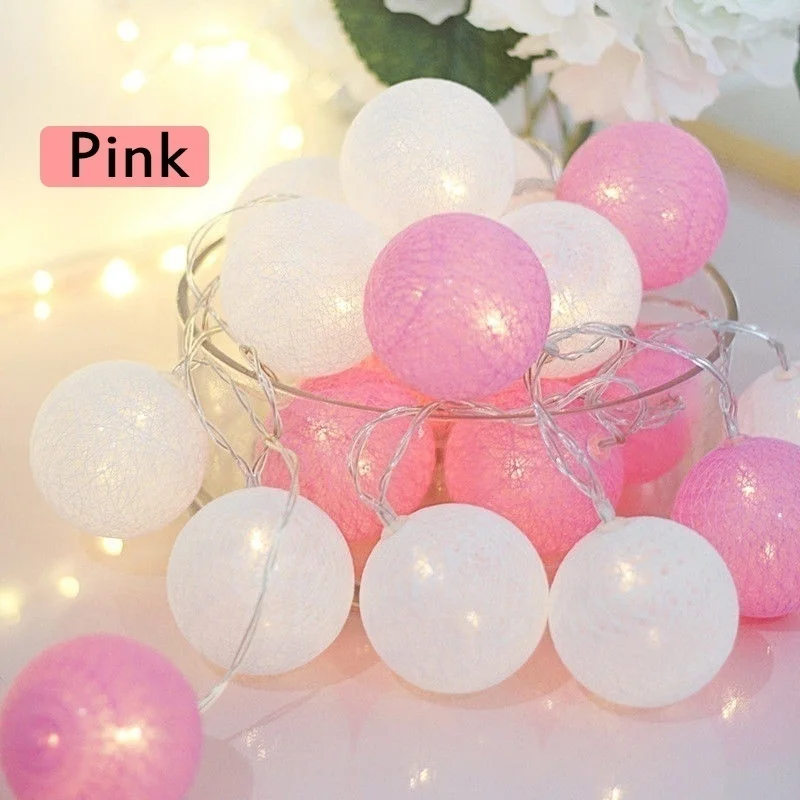 10 LED Cotton Ball Fairy String Lights Battery Operated Colorful Garland Lights for Home Wedding Christmas Party Outdoor Decors