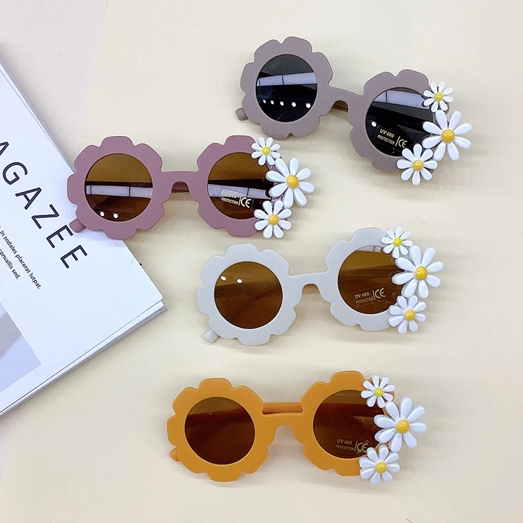 Wholesale Sunglasses Trendy Girl Girls Round Party Jewel Fashion Sun Uv400 Flower Kids Glasses