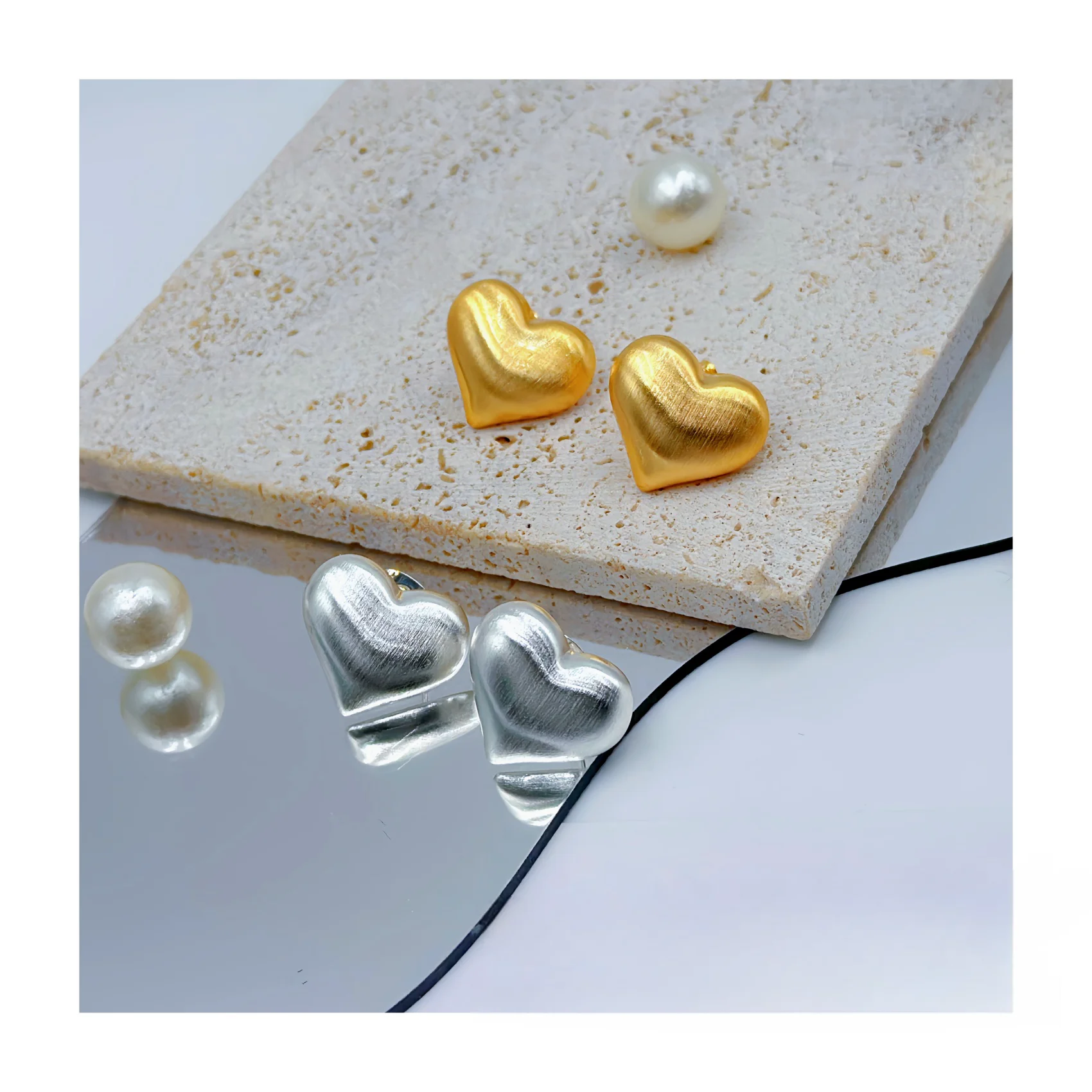 Wholesale Minimalist Matte wire drawing chunky thick Heart Ring 18k Gold 925 silver filled statement luxury Women jewelry Rings