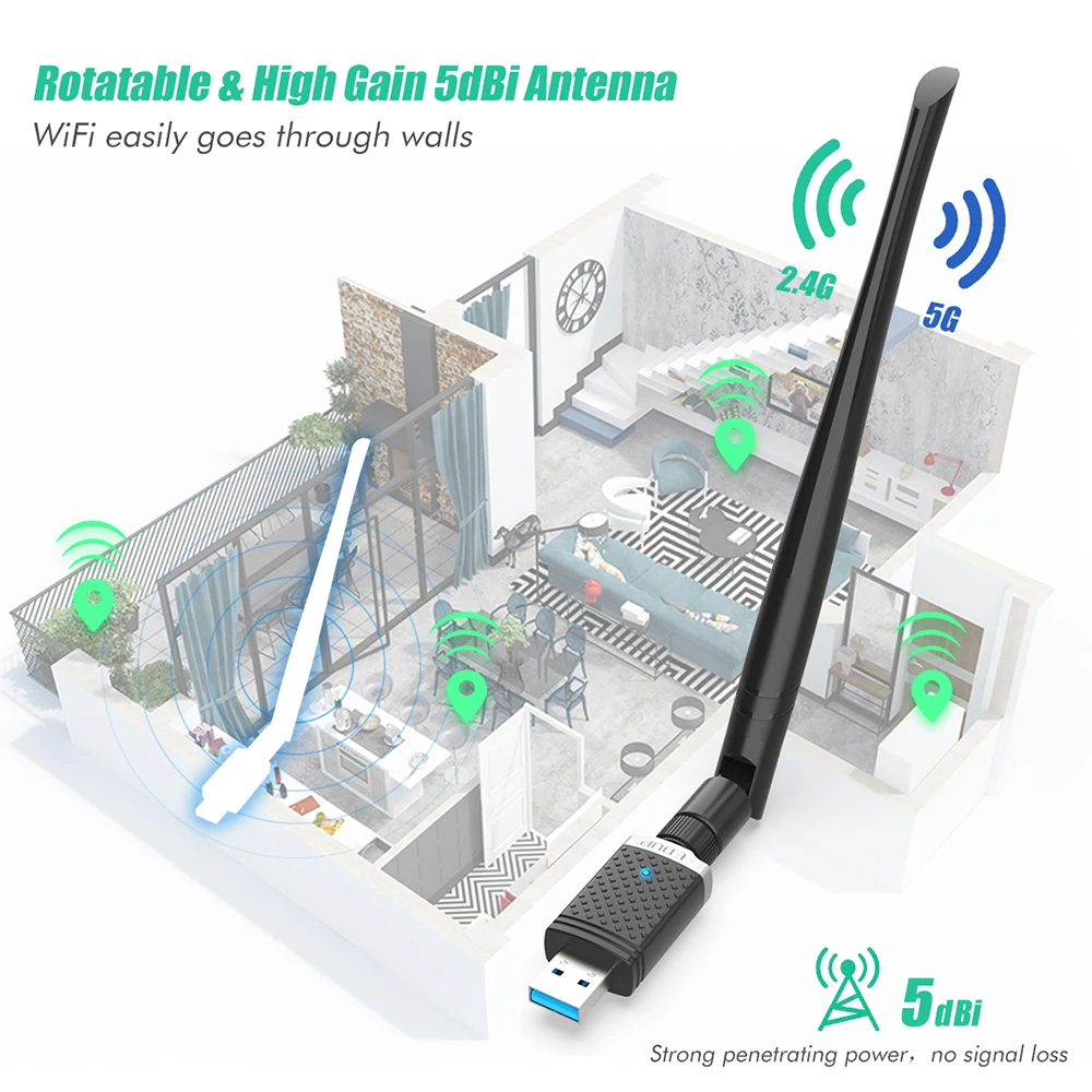  Cost-effective 1300M Wireless Network Card USB Wifi Adapter for office computer/laptop/PC