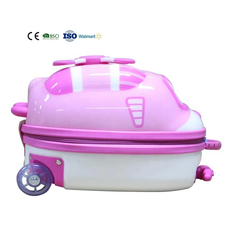 Wholesale OEM ABS PC kids trolley 3D riding abs 2 wheels traveling luggage suitcase 16 inch kids ride on bag case