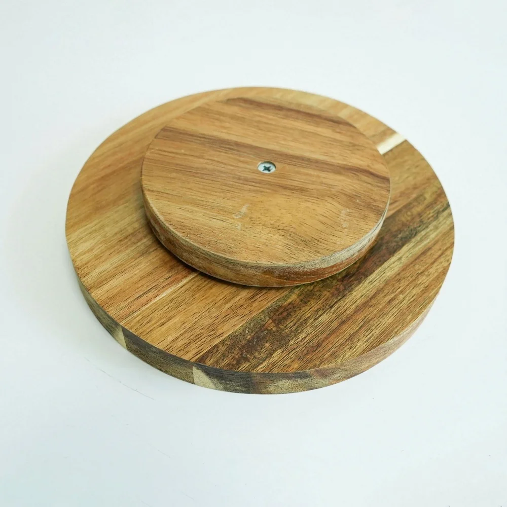 Round acacia wooden lazy susan organizer rotating spice rack for kitchen