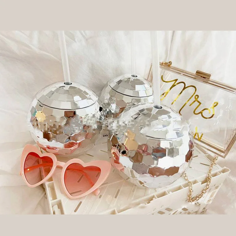 Amazon popular party plastic disco ball cup  with straw