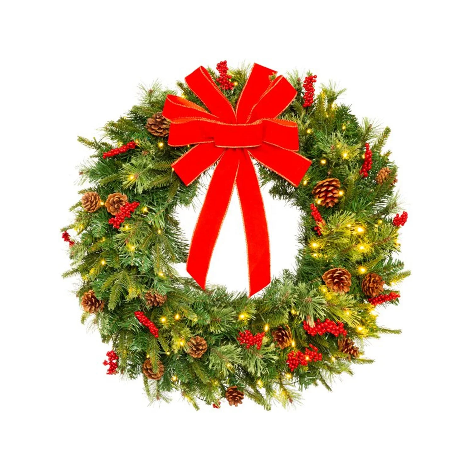 American Style Ribbon Indoor Christmas Wreath with 50UL Lights