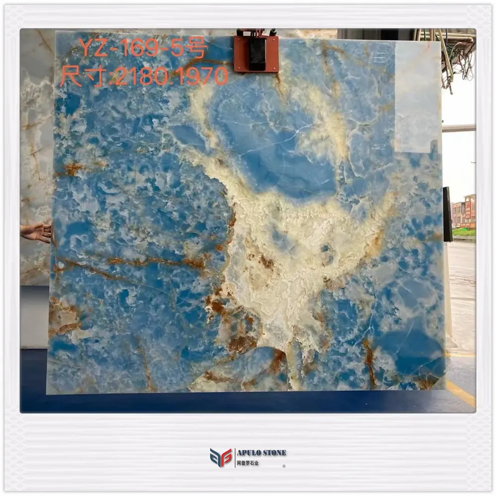 Apulo Hot sale Blue Onyx Marble Price Polished Slab Blue Onyx for Background Wall