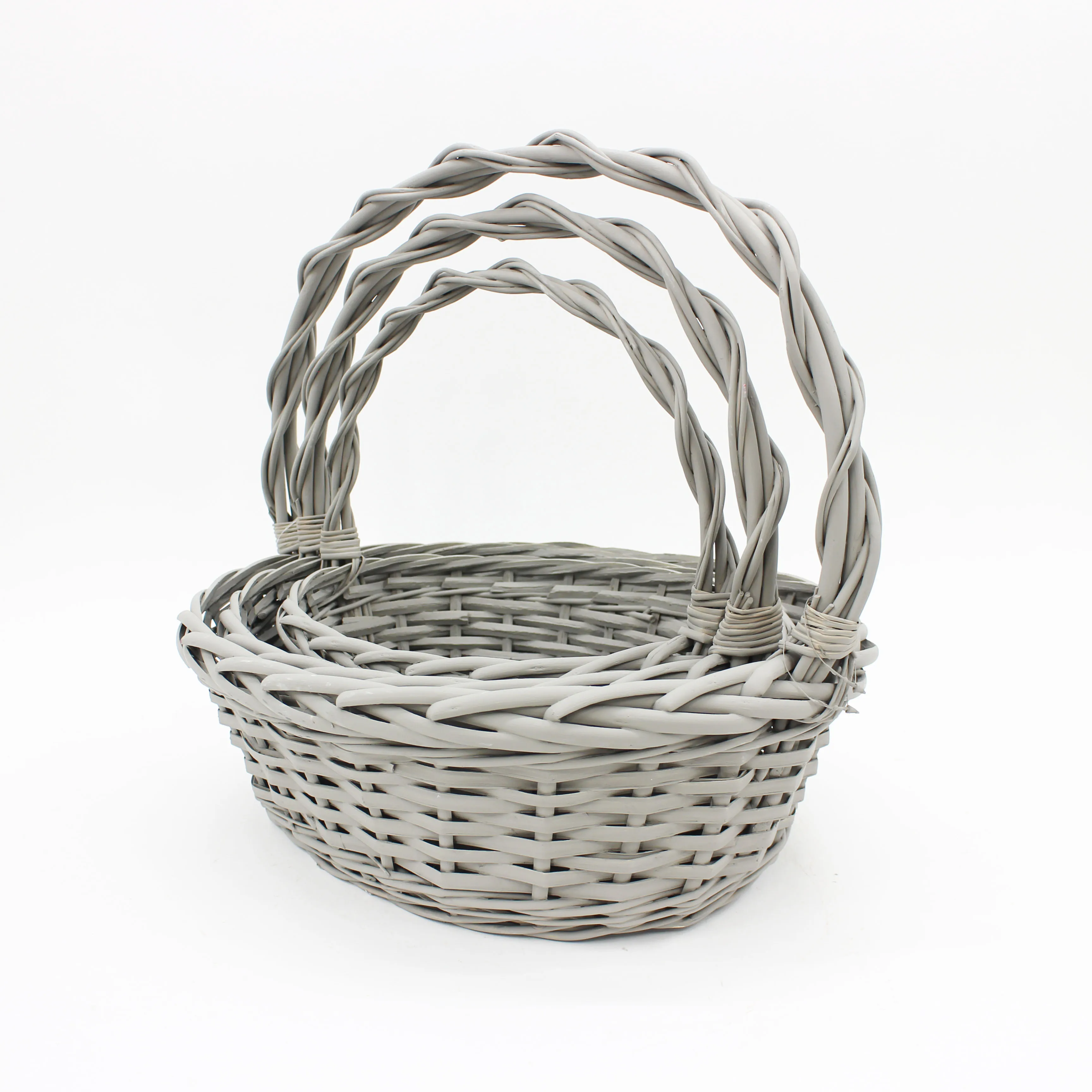 Handmade storage basket made of gray natural willow woven flower basket