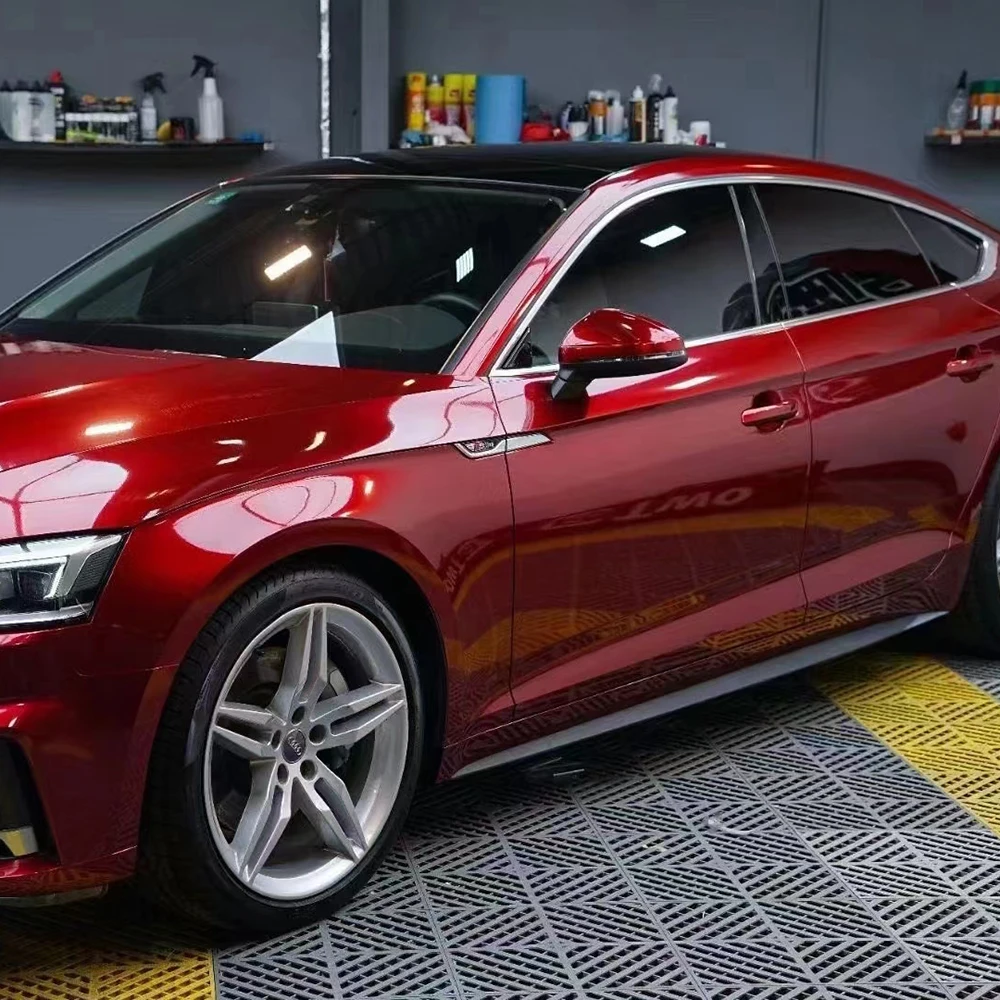 TSAUTOP 1.52*18m ROHS PET Glossy Metallic Vinyl Cherry Red Car Wrap