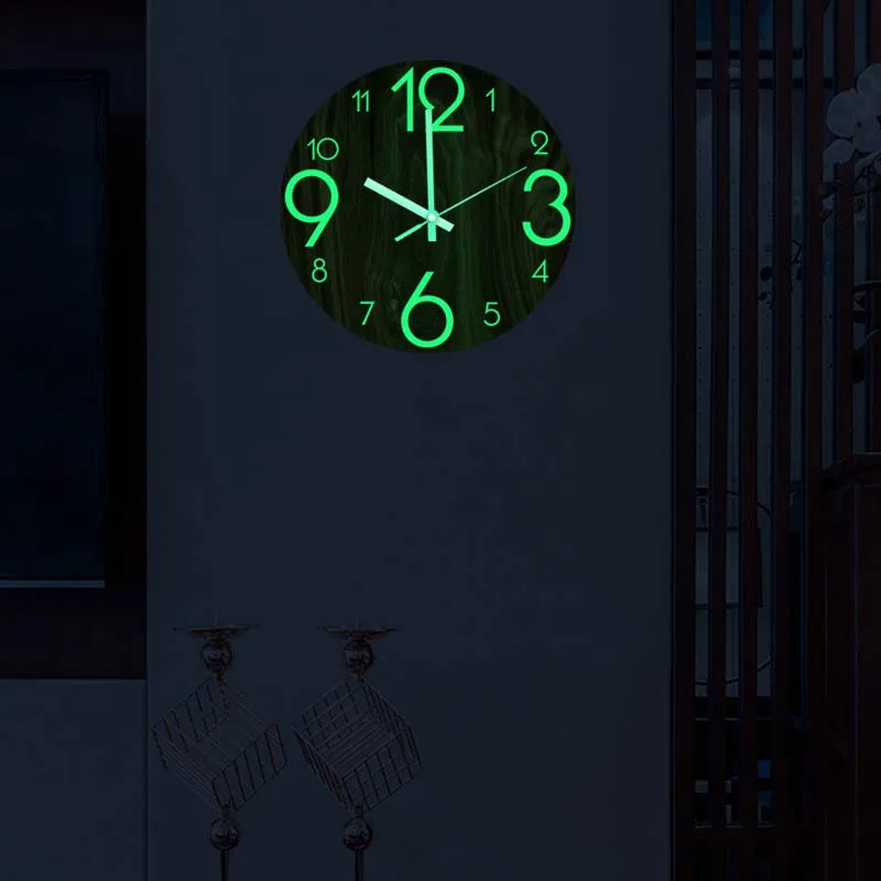 Cross-border luminous wall clock digital pointer living room bedroom green light clock mute movement decorative wall sticker