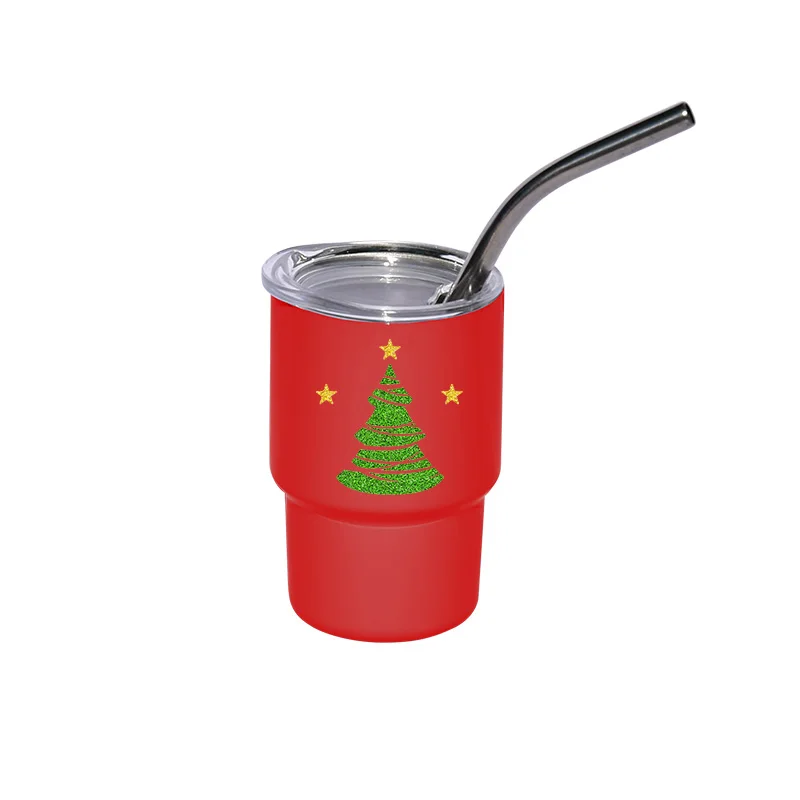 Christmas gift 3oz tumbler shot glasses colorful stainless steel shot cup 3oz wine cup with foil lid and straw