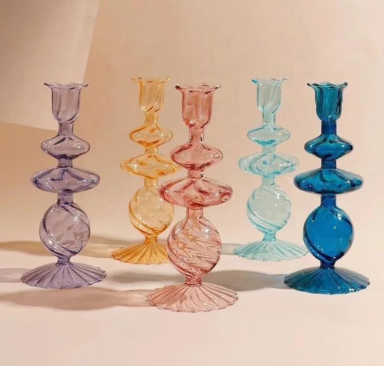 Home decor Nordic vintage tall crystal colored glass Flower Vases