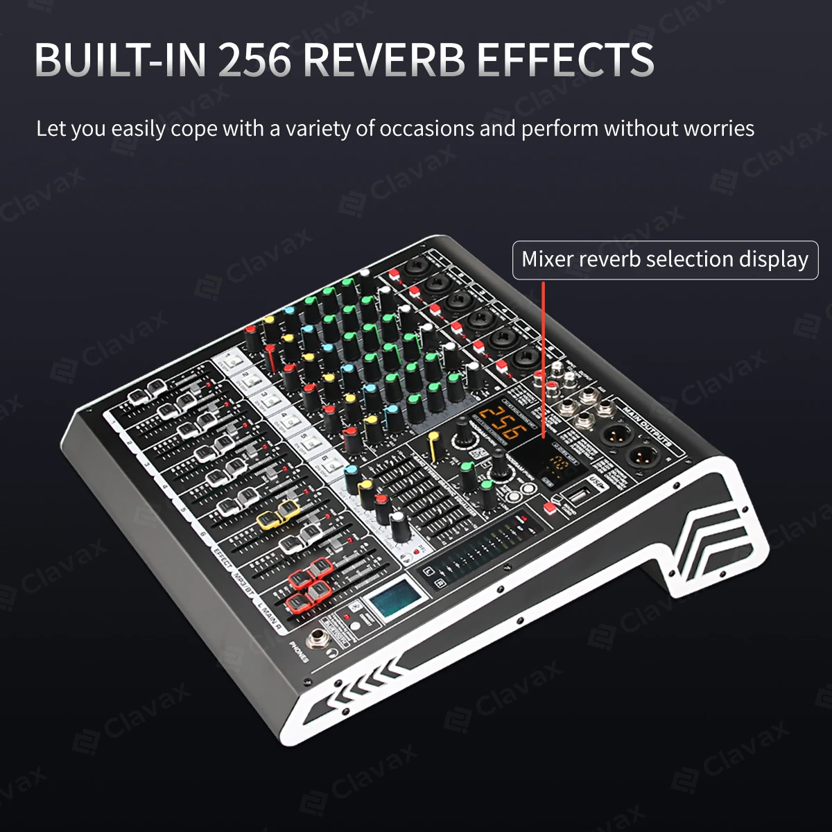 Clavax CLMC-RX6 Professional 6 channel DJ Mixing Console with 256 DSP effects and dual side LED surround lights Audio Mixer