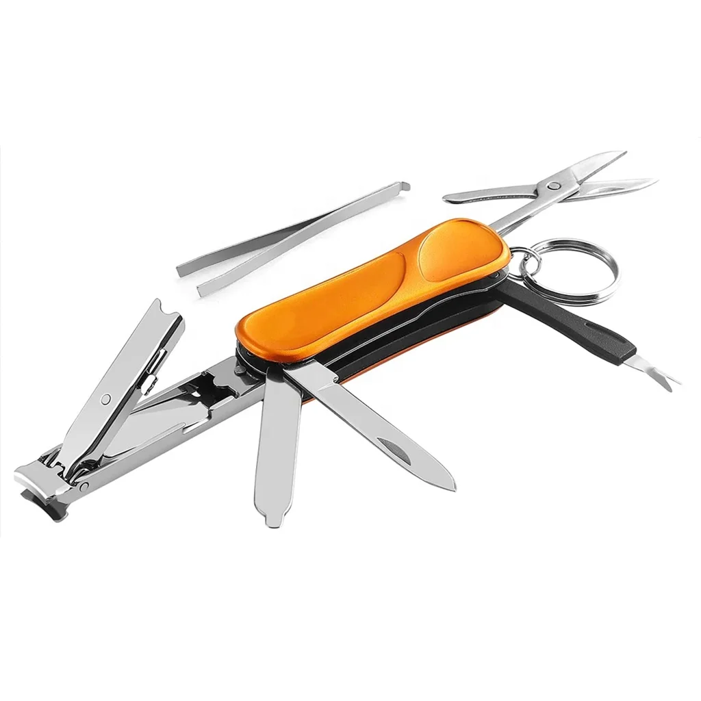 
Multitool Keychain EDC Stainless 6-in-1 Golden Manicure Pocket Nail File Knife Home Outdoor Camping Cycling Hiking 