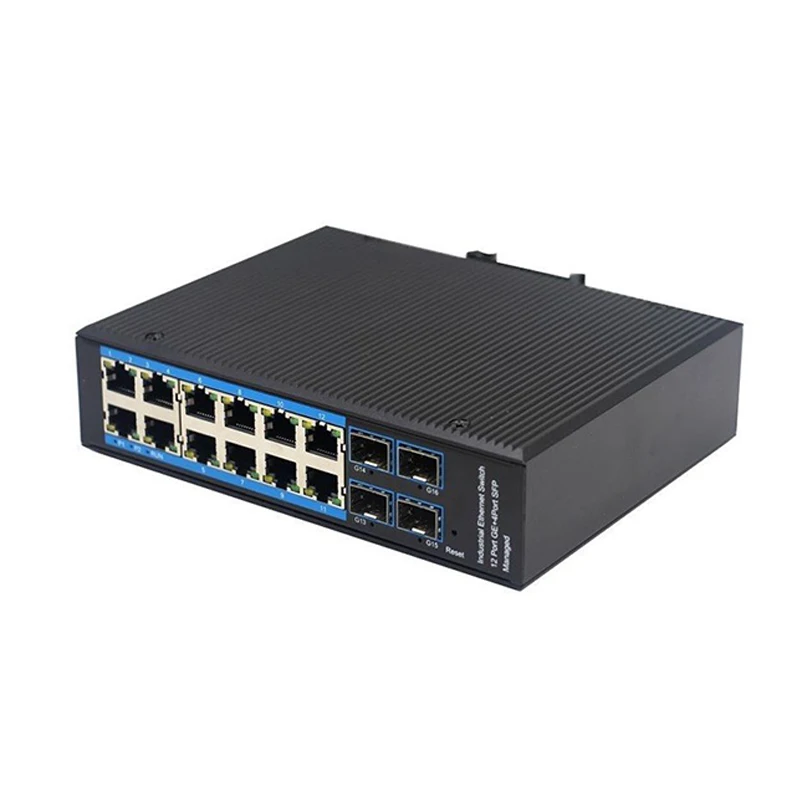 AS-EFS12G4F-M Industrial Switch 12 GE 4 SFP Gigabit Managed Switch Wide Range Temp DIN-rail Industrial Ethernet Switch