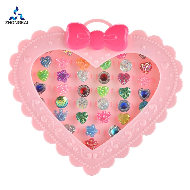 Girls Pretend Play Makeup Toys Lovely Earring Ring Trinket With Heart Shaped Display Box