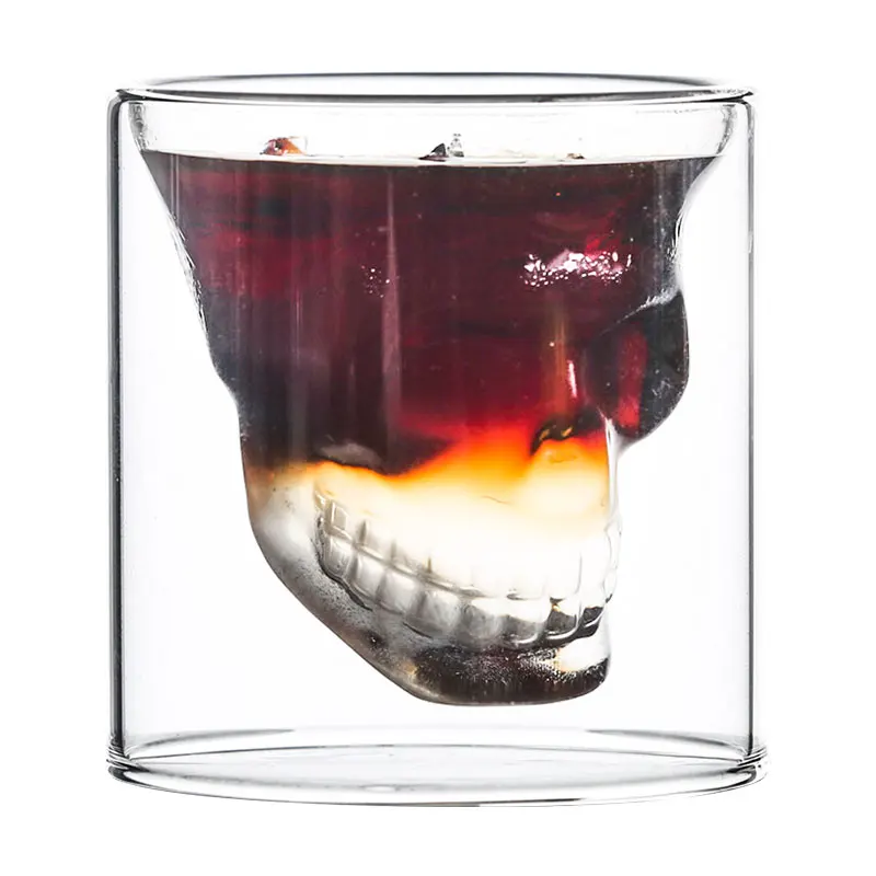 Wholesale Customize 2019skull Skeleton Whisky Glasses Double Wall Bar Wine Glasses Glass Cup Crystal whiskey vodka shot glass