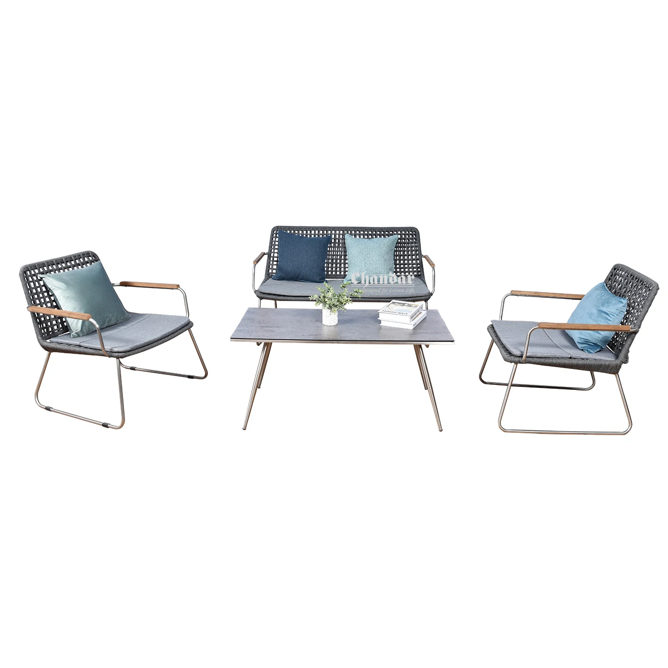 Luxury high quality garden furniture grey couch stainless steel sofa