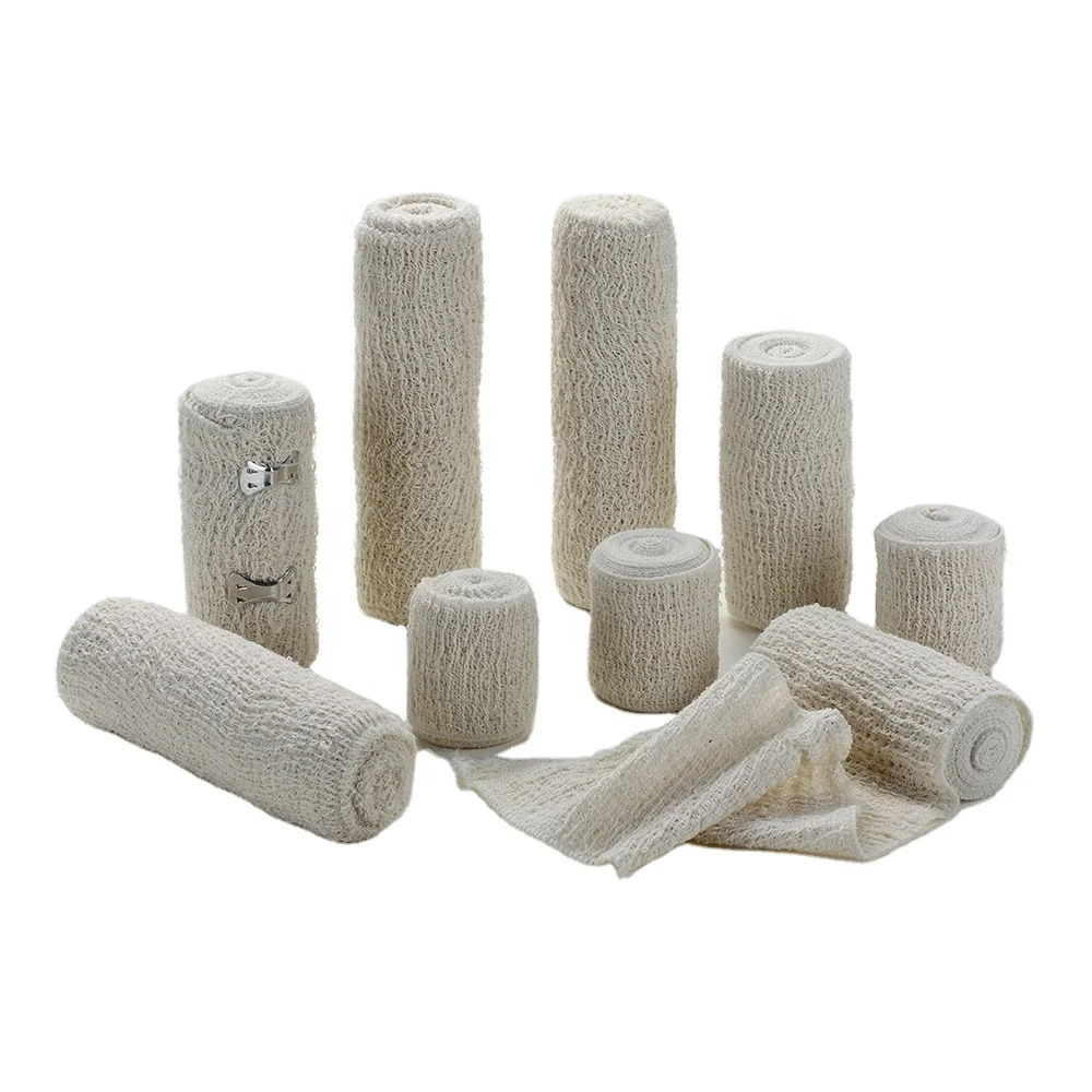 Factory Direct Medical Stretchy Natural Color Elastolite  Cotton Crepe Bandage with metal clips