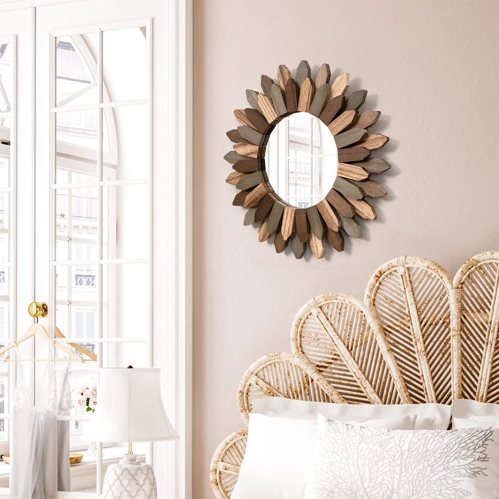 Bathroom Livingroom Bedroom null Bedroom Gifts Gallery Round Solid Wood Mirror Wooden Color Circle Mirror