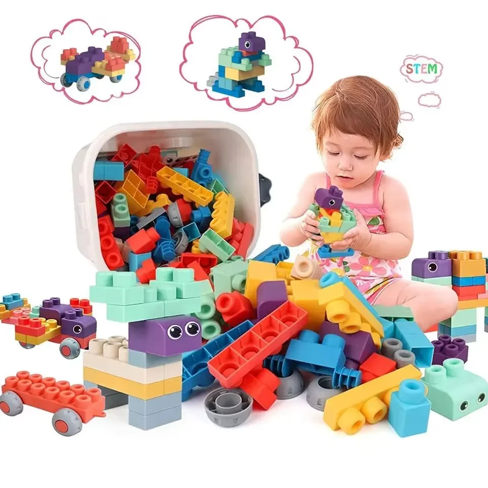 Custom made soft toy 80PCS Silicone Soft Rubber Building Blocks Toys Big sensory educational toys