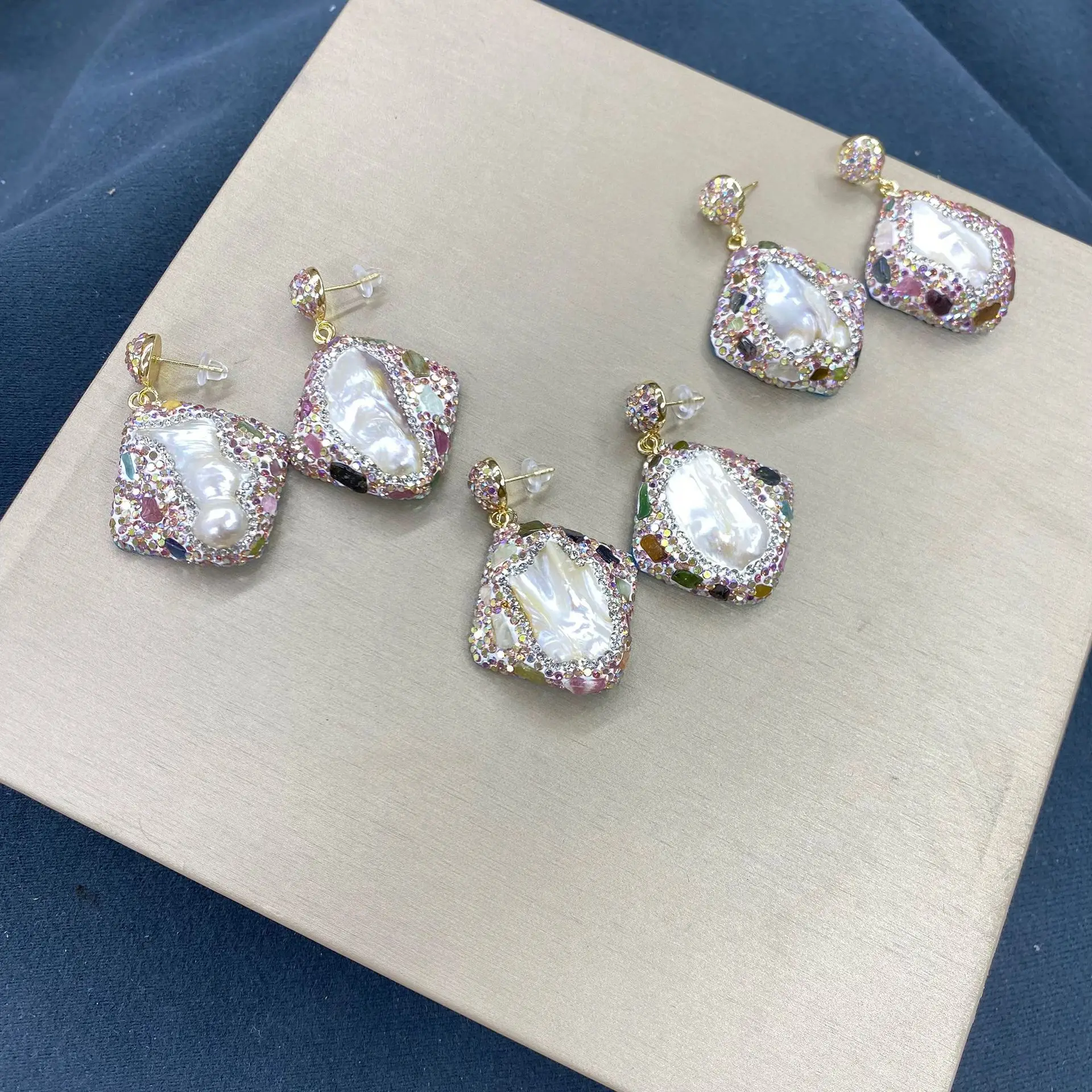 Natural Baroque Keshi Pearl Dangle Earrings With Natural Stone Earrings Jewelry