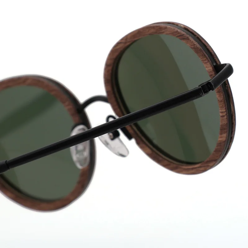 2022 Walnut Wood and Copper Round Sunglasses with Polarized Lens for Men Women Handmade Wooden Frame UV400