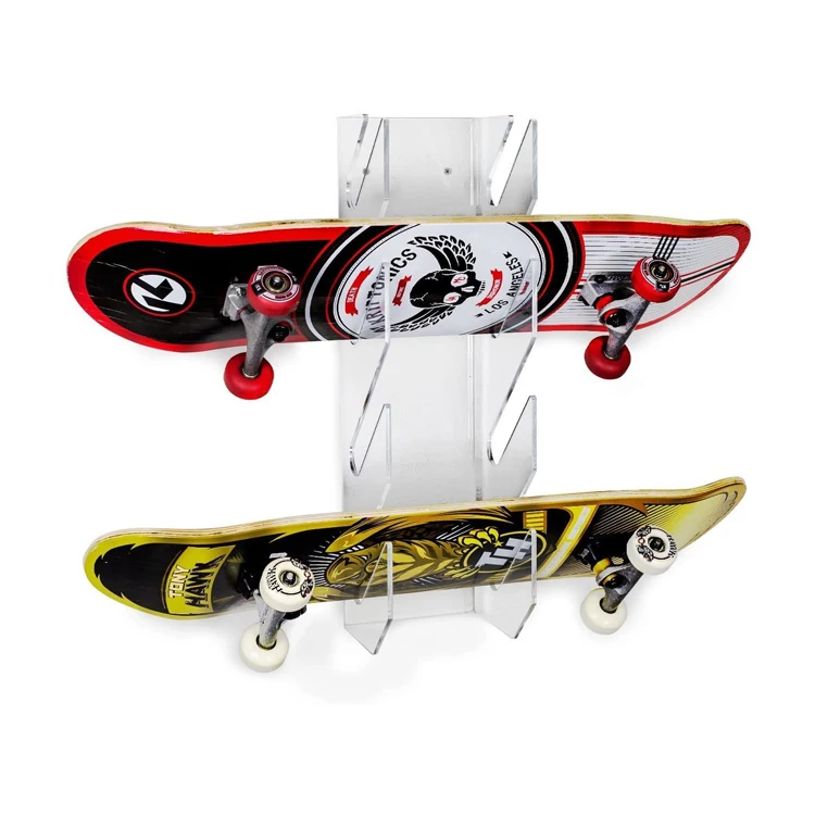 Customized High Transparent Acrylic Skateboard Wall Mounted Longboard Stand