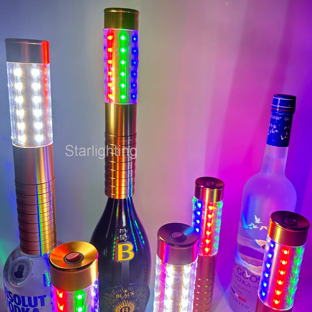 Rechargeable Wine Champagne Bottle Service Stick Glow Sparklers Light LED Strobe Baton Stopper For Nightclub Party Bar