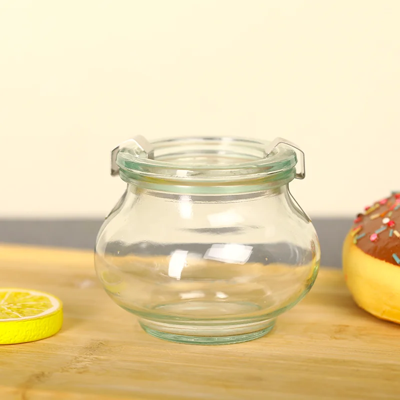 Wholesale 200ml Strawberries Blueberries Chocolate Jam Tureen Glass Jar Honey Ketchup Paste Container with Glass Clip Lid