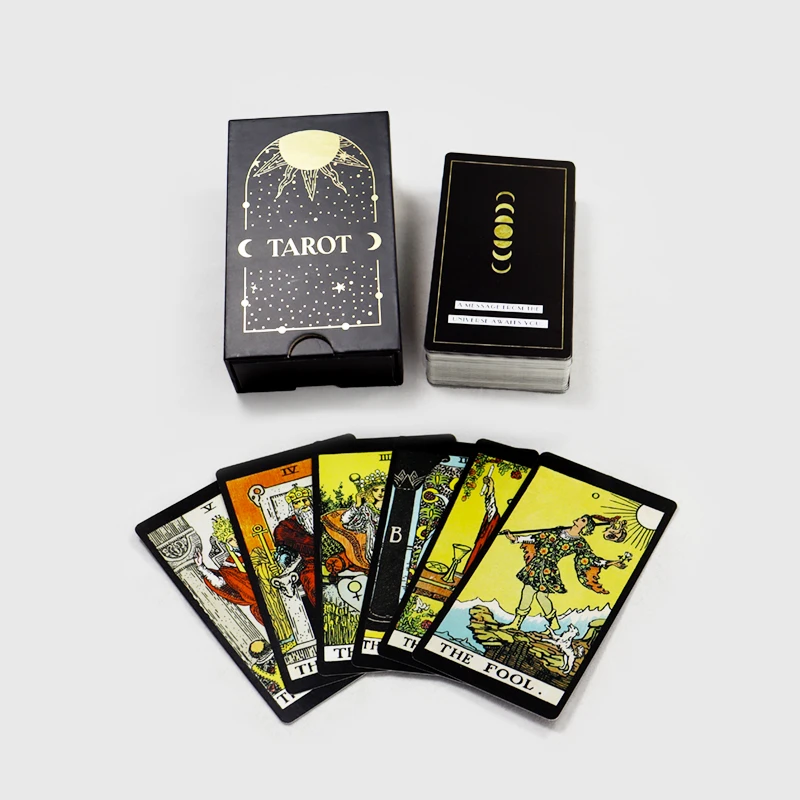 Factory customize print your logo black gold foil rider tarot cards printing high quality divination fortune tarot card