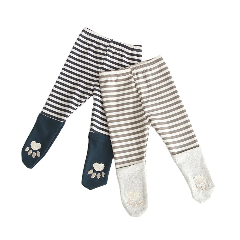 New product girl Baby cotton striped patchwork embroidered pantyhose for infants and young children tube leggings