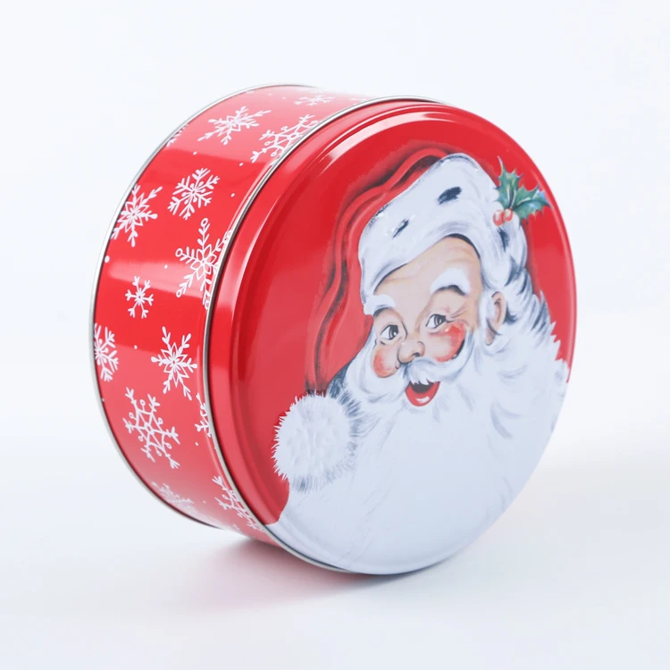 Christmas round suit metal tin box for cookies biscuit packaging Round cookies tin box Metal tin box for cookies
