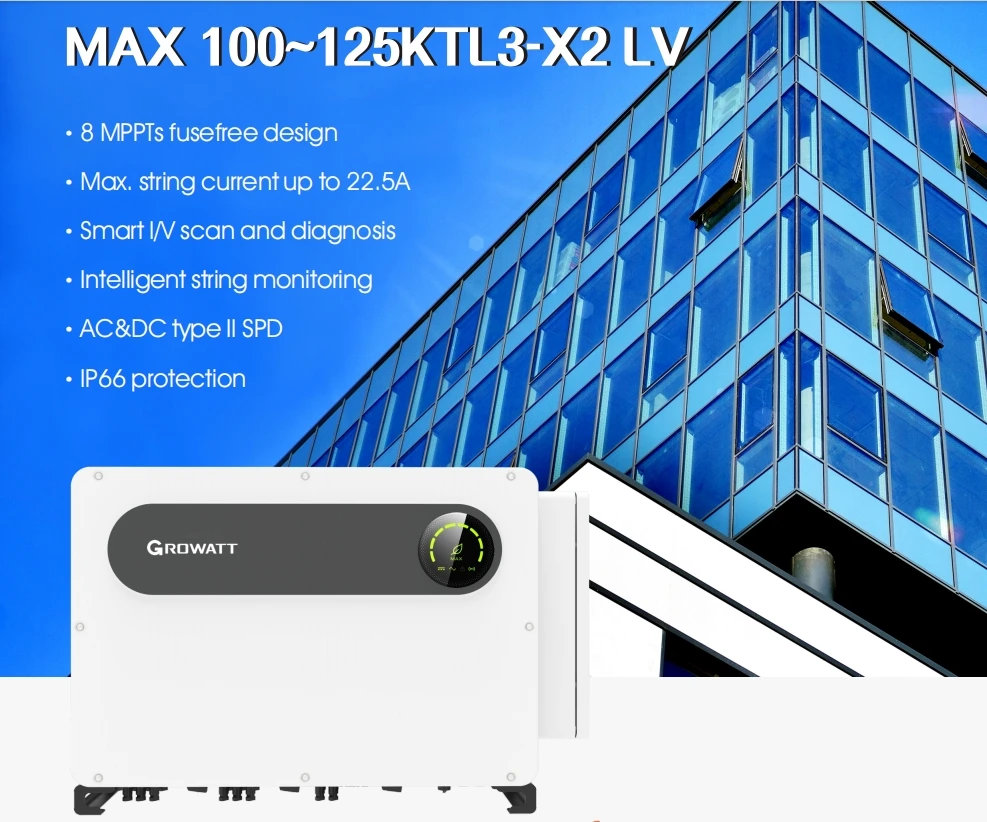 Growatt 100kw 110kw 125kw MAX 100KTL3-X LV 10 MPPT channels Multi grid parallel grid connected inverter