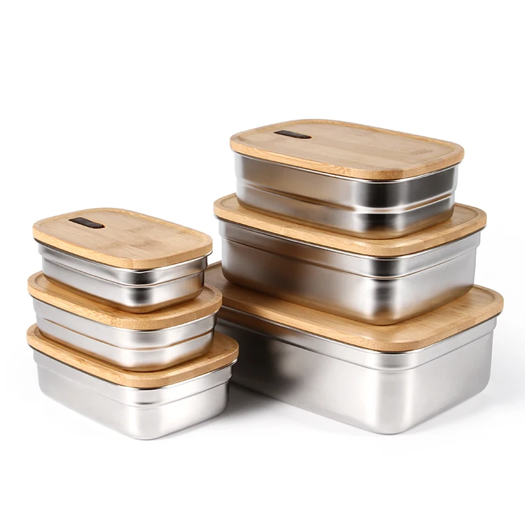 New arrival sustainable multi-funcation stainless steel lunch box with natural  bamboo lid  to go tiffiin lunch box sets